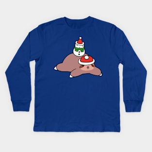 Winter Sloth and Snowman Kids Long Sleeve T-Shirt